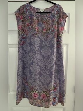 Sundance Lavender Floral Shift Dress with Rose Accents